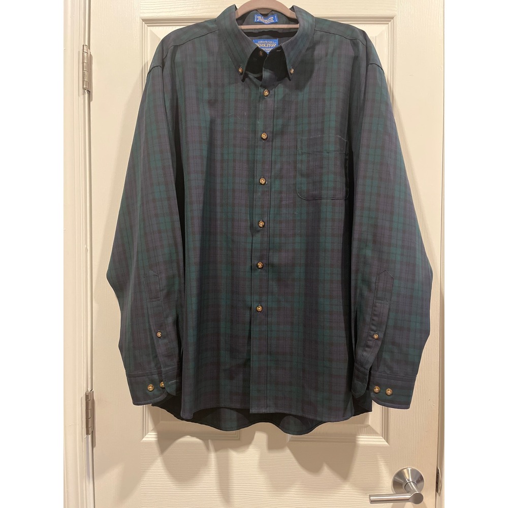 Sir Pendleton Mens XXL Black Watch Tartan Plaid Worsted Wool Button Down Shirt